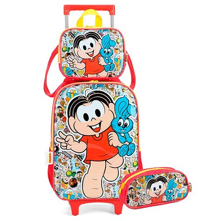 Mochila de Rodinhas + Lancheira + Estojo Monica e Sansão VM
