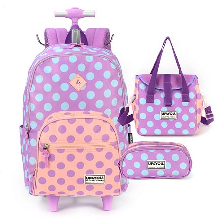 Mochila de Rodinha + Lancheira + Estojo Bolinhas RX - Luxcel
