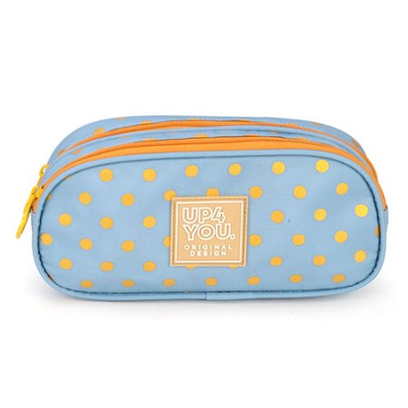 Estojo Escolar Duplo Bolinhas Azul Up4You - Luxcel
