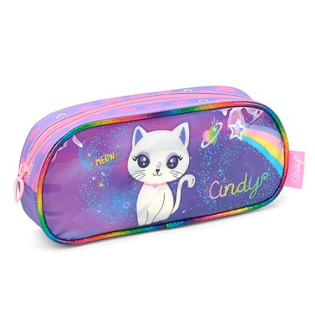 Estojo Escolar Simples Gatinha Cindy Roxo - Luxcel