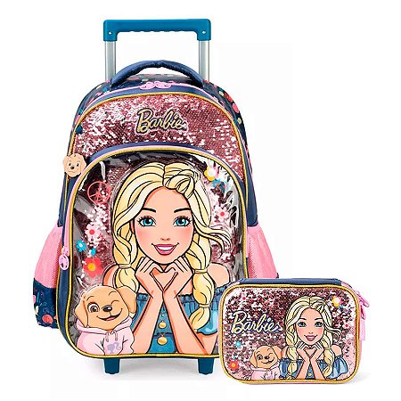 Mochila de Rodinhas + Estojo Box Barbie Veteriária + Pet AZ