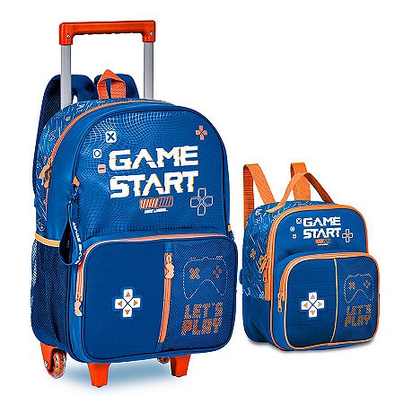 Mochila de Rodinhas + Lancheira Game Start Azul - Clio