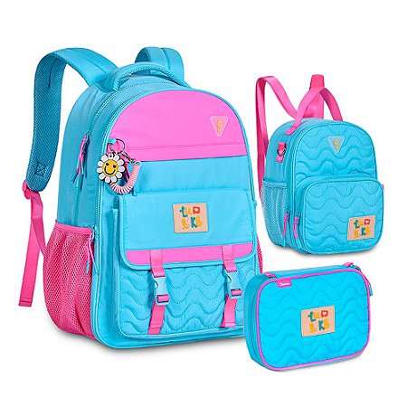 Mochila de Costas + Lancheira + Estojo Luluca Lulike Azul