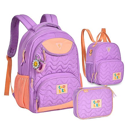 Mochila de Costas + Lancheira + Estojo Luluca Soft Lilás