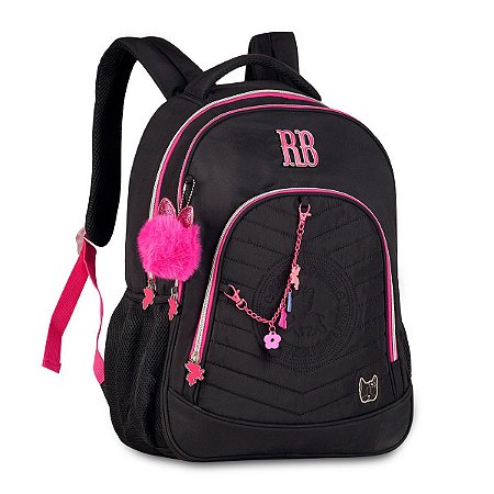 Mochila Costa RB Pompom e Correntinha Soft Matelassê Preto