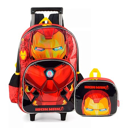 Mochila de Rodinhas + Lancheira Homem de Ferro VM Mascara