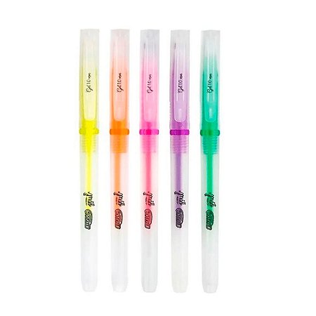 Caneta esferográfica gel fluorescente Cores 1.0mm - 5Un