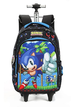 Mochila de Rodinhas Sonic Jogo Argolinhas Preto - Luxcel