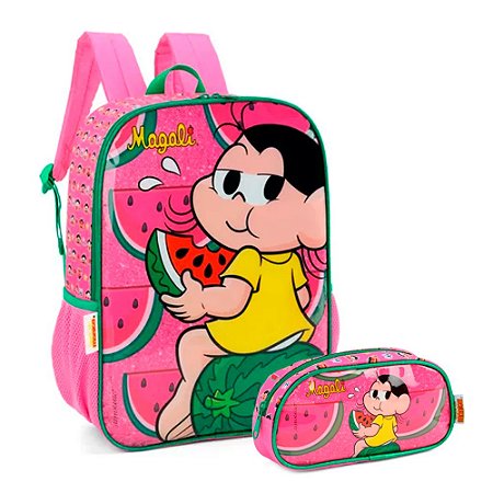 Mochila de Costas + Estojo Magali Melancia Rosa- Luxcel