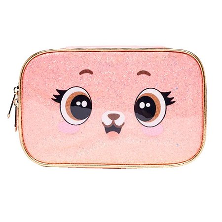 Estojo Box Raposa Pack Me Fox Brilhosa Rosa Escolar