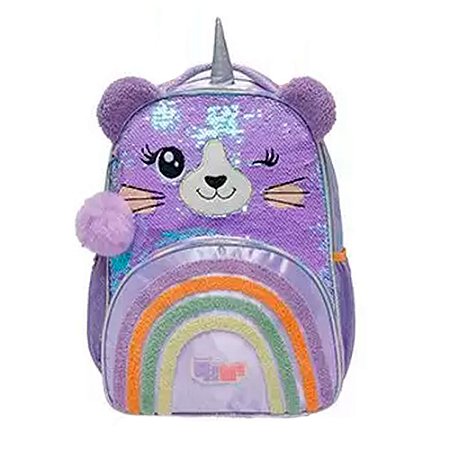 Mochila de Costas Leopardo Pack Me Sweet Brilhosa c/ Orelha