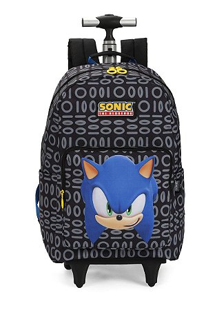 Mochila de Rodinhas Sonic Argolas Preto Escolar - Luxcel