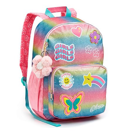 Mochila de Costas Colorida c/ Glittes Girls Escolar - Seanit