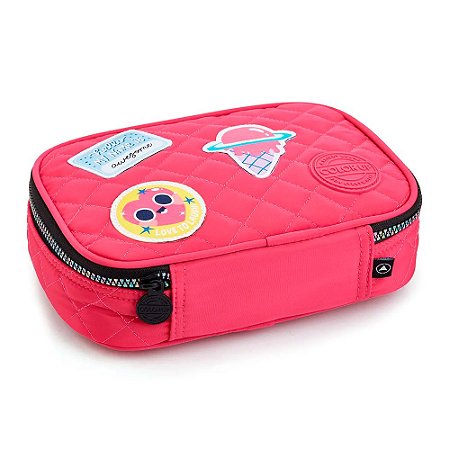 Estojo Box Patches Awesome Escolar Rosa - Seanite