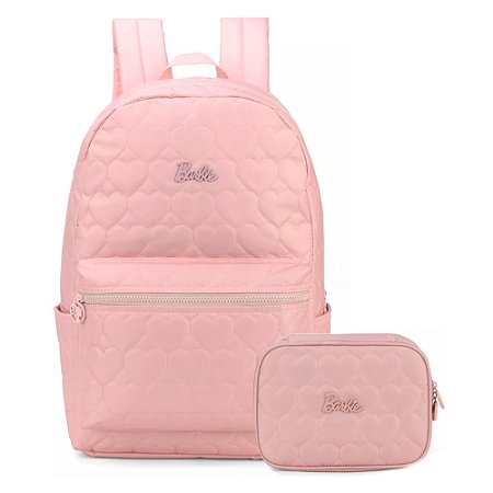 Mochila de Costas + Estojo Box Barbie Coraçao Rosa - Luxcel