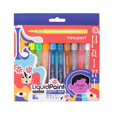 Kit Caneta Marcador Permanente LiquidPaint 12Un - Newpen