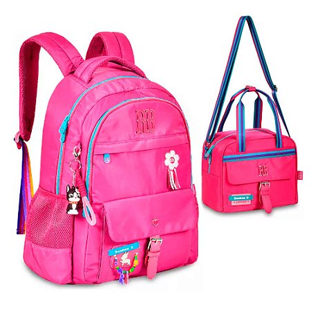 Mochila De Costas + Lancheira Rb Soft Miçangas Rosa