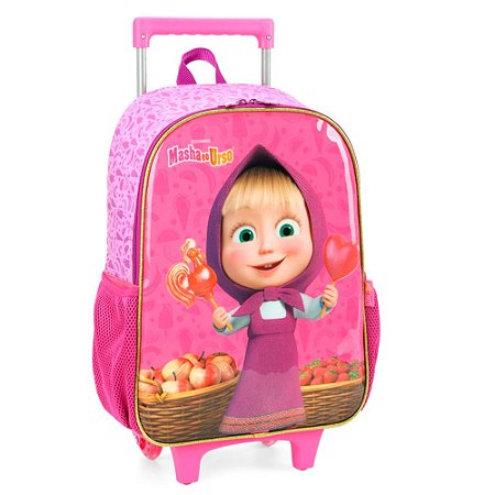Mochila de Rodinhas Masha e o Urso Pink e Lilás - Luxcel