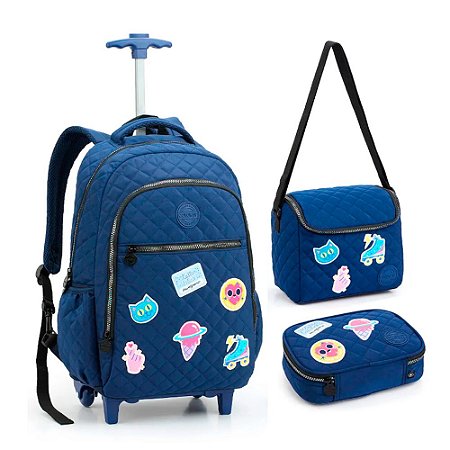 Mochila de Rodinha + Lancheira + Estojo Azul Awesome Colorup