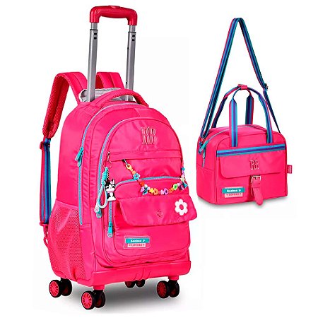 Mochila de Rodinhas + Lancheira Rebecca Bonbon Rosa 360º