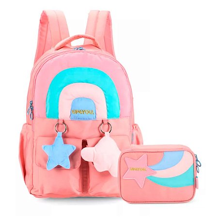 Mochila de Costas + Estojo Box Nuvem Rosa Up4You