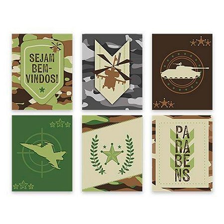 Quadrinhos Divertidos Aniversário Camuflado Decoração 6Un
