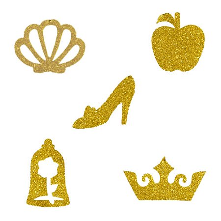 Aplique em EVA c/ Glitter Princesas 5Un - Piffer