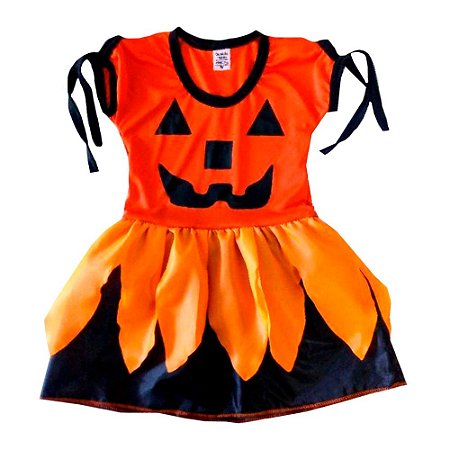 Fantasia Abobora Vestido Halloween Infantil Feminino