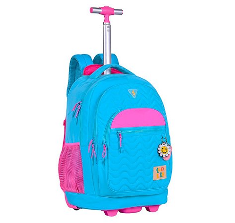 Mochila de Rodinhas Luluca Azul Claro e Rosa Lulike