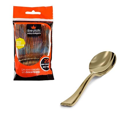 Mini Colher Gold Premium Dourado 20un de Luxo descartavel