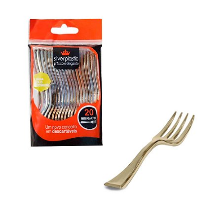Mini Garfos Silver Plastic Linha Gold Premium Dourado 20Un