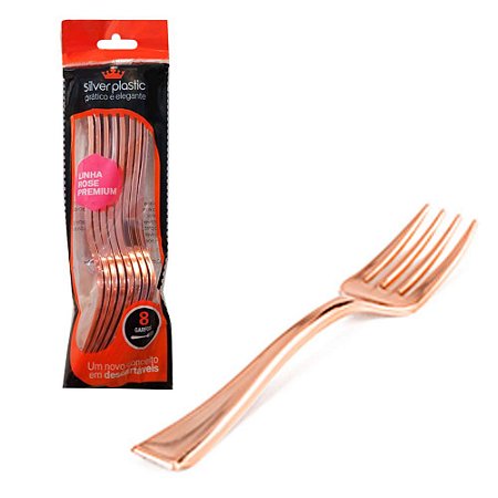 Garfo De Refeição Silver Plastic Linha Rose Premium 20cm 8Un