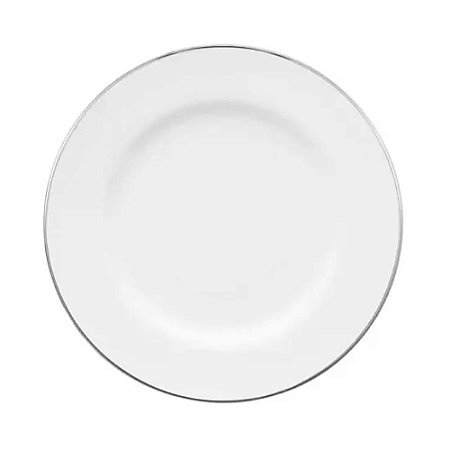 Prato de Refeição Branco com Fio Prata 26cm 6Un