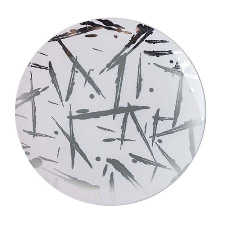 Prato de Refeição Branco c/ Estampa Prata 26cm 6Un