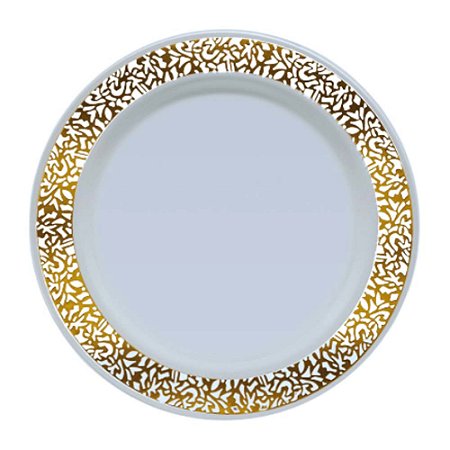Prato de Refeição Branco Vazado Dourado 26cm 6Un
