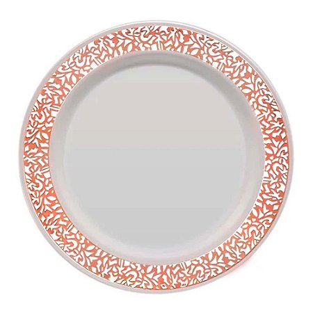 Prato de Refeição Branco Vazado Bronze 26cm 6Un