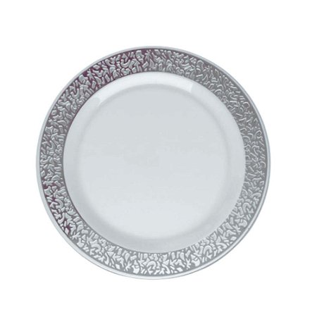 Prato de Sobremesa Branco Vazado Prata 19cm 6Un