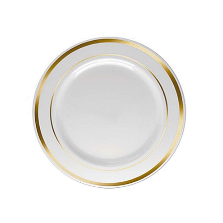 Prato de Sobremesa Branco com Fio Dourado 19cm 6Un