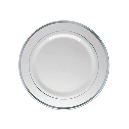 Prato de Sobremesa Branco com Fio Prata 19cm 6Un