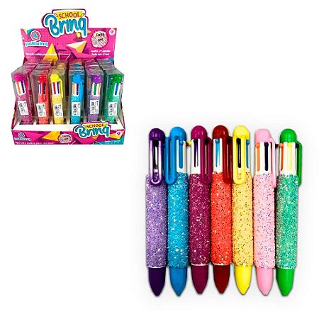 Caneta Esferográfica Multicolorida C/ Brilho 6 cores - 1Un