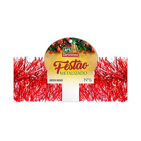 Festão Vermelho Metalizado 6cmx2M Decoração Natal