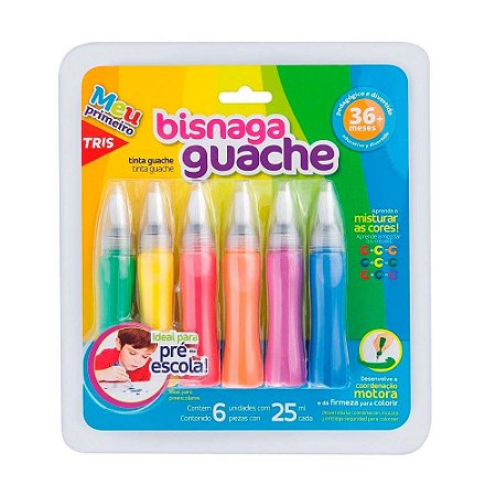 Tinta Guache Bisnaga 25ml 6 Cores Escolar - Tris