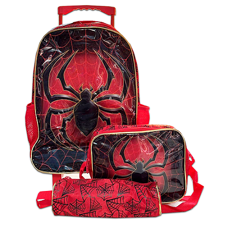 Mochila de Rodinhas + Lancheira + Estojo Aranha VM