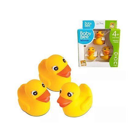 3Un Brinquedo Patos de Borracha Amarelo P/ banho - Baby Bee