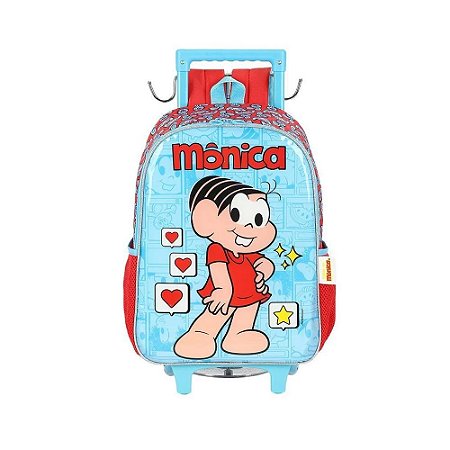 Mochila de Rodinhas Lançamento Mônica Azul/Vermelho - Luxcel