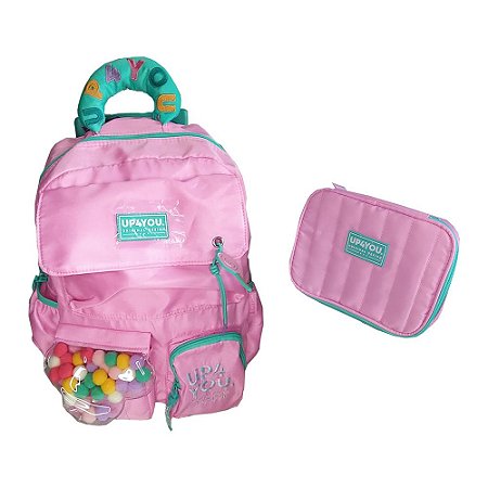 KIT Mochila de Rodinhas + Estojo Box Rosa - UP4YOU