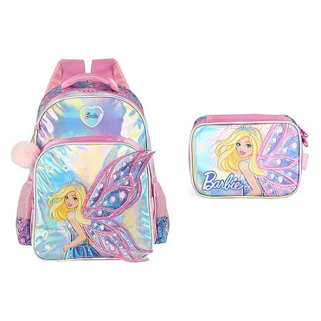 Kit Mochila de Costas + Estojo Box Barbie Borboleta - Luxcel