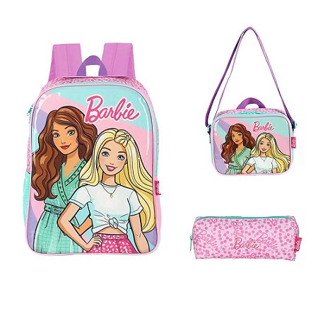 Kit Mochila de Costas + Lancheira + Estojo Fashion Barbie