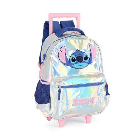 Mochila de Rodinhas Escolar Stitch Prata - Luxcel