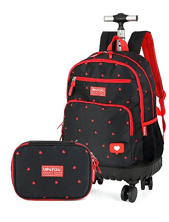 KIT Mochila de Rodinhas Coração + Estojo Box Organizador